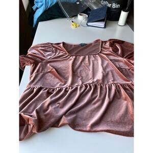 Arula women’s crushed velvet short sleeve peplum top light pink size 14-16(1x)